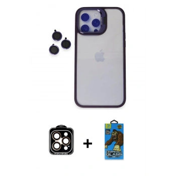 MARSİLYAN™- iPhone 14 Pro Max Kılıf Yankı Asil Serisi - Siyah 18D Cam Ekran Koruyucu + PVD Metal Kamera Lens - TU