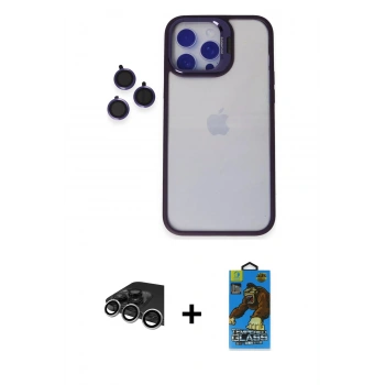 MARSİLYAN™- iPhone 14 Pro Max Kılıf Yankı Asil Serisi - Siyah 18D Cam Ekran Koruyucu + Raze Metal Kamera Lens - GS