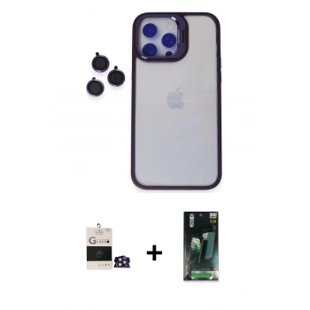 MARSİLYAN™- iPhone 14 Pro Max Kılıf Yankı Asil Serisi - Siyah 360 Mat Full Body Arka Koruyucu + Bilvis Titan Kamera Lens - GD