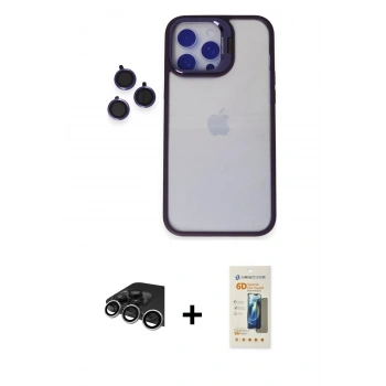 MARSİLYAN™- iPhone 14 Pro Max Kılıf Yankı Asil Serisi - Siyah 6D Mat Seramik Hayalet Nano Ekran Koruyucu + Raze Metal Kamera Lens - GS