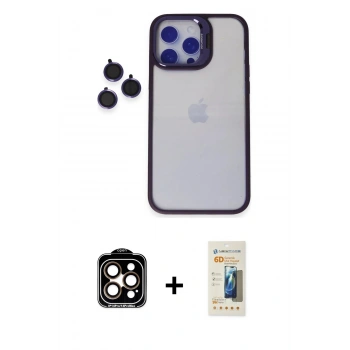 MARSİLYAN™- iPhone 14 Pro Max Kılıf Yankı Asil Serisi - Siyah 6D Mat Seramik Hayalet Nano Ekran Koruyucu + PVD Metal Kamera Lens - TU