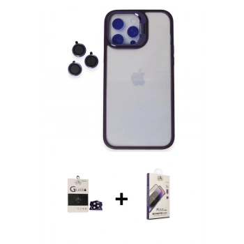 MARSİLYAN™- iPhone 14 Pro Max Kılıf Yankı Asil Serisi - Siyah Bilvis 3D Mat Cam Ekran Koruyucu + Bilvis Titan Kamera Lens - SH