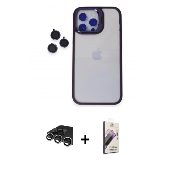 MARSİLYAN™- iPhone 14 Pro Max Kılıf Yankı Asil Serisi - Siyah Bilvis 3D Mat Cam Ekran Koruyucu + Raze Metal Kamera Lens - GS