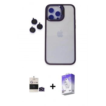 MARSİLYAN™- iPhone 14 Pro Max Kılıf Yankı Asil Serisi - Siyah Bilvis 5in1 3D Magic Cam Ekran Koruyucu + Bilvis Titan Kamera Lens - SH