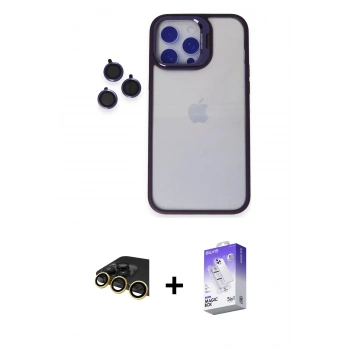 MARSİLYAN™- iPhone 14 Pro Max Kılıf Yankı Asil Serisi - Siyah Bilvis 5in1 3D Magic Cam Ekran Koruyucu + Raze Metal Kamera Lens - GD