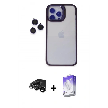 MARSİLYAN™- iPhone 14 Pro Max Kılıf Yankı Asil Serisi - Siyah Bilvis 5in1 3D Magic Cam Ekran Koruyucu + Raze Metal Kamera Lens - GS
