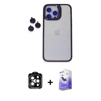 MARSİLYAN™- iPhone 14 Pro Max Kılıf Yankı Asil Serisi - Siyah Bilvis 5in1 5D Magic Hayalet Cam Ekran Koruyucu + PVD Metal Kamera Lens - TU