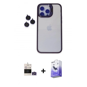 MARSİLYAN™- iPhone 14 Pro Max Kılıf Yankı Asil Serisi - Siyah Bilvis 5in1 5D Magic Hayalet Cam Ekran Koruyucu + Bilvis Titan Kamera Lens - GS