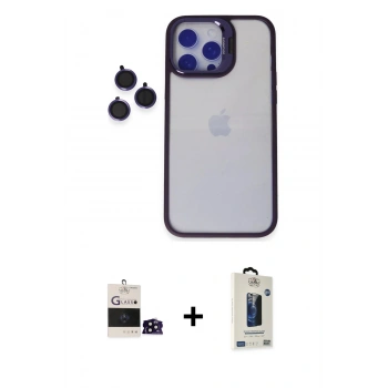 MARSİLYAN™- iPhone 14 Pro Max Kılıf Yankı Asil Serisi - Siyah Bilvis Hayalet Cam Ekran Koruyucu + Bilvis Titan Kamera Lens - SH