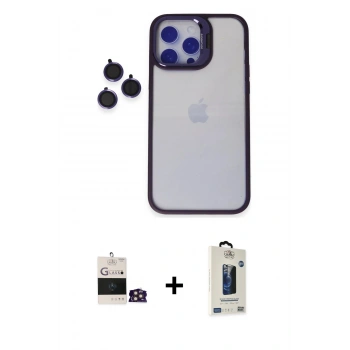 MARSİLYAN™- iPhone 14 Pro Max Kılıf Yankı Asil Serisi - Siyah Bilvis Hayalet Cam Ekran Koruyucu + Bilvis Titan Kamera Lens - GD