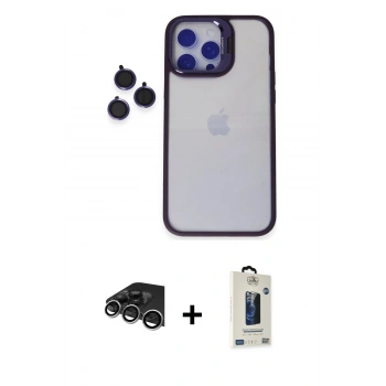 MARSİLYAN™- iPhone 14 Pro Max Kılıf Yankı Asil Serisi - Siyah Bilvis Hayalet Cam Ekran Koruyucu + Raze Metal Kamera Lens - GS