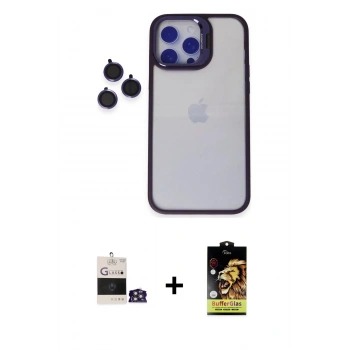 MARSİLYAN™- iPhone 14 Pro Max Kılıf Yankı Asil Serisi - Siyah Buffer Cam Ekran Koruyucu + Bilvis Titan Kamera Lens - GS