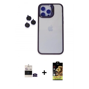 MARSİLYAN™- iPhone 14 Pro Max Kılıf Yankı Asil Serisi - Siyah Buffer Cam Ekran Koruyucu + Bilvis Titan Kamera Lens - DNMR