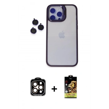 MARSİLYAN™- iPhone 14 Pro Max Kılıf Yankı Asil Serisi - Siyah Buffer Cam Ekran Koruyucu + PVD Metal Kamera Lens - TU