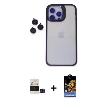 MARSİLYAN™- iPhone 14 Pro Max Kılıf Yankı Asil Serisi - Siyah Buffer Hayalet Cam Ekran Koruyucu + Bilvis Titan Kamera Lens - SH
