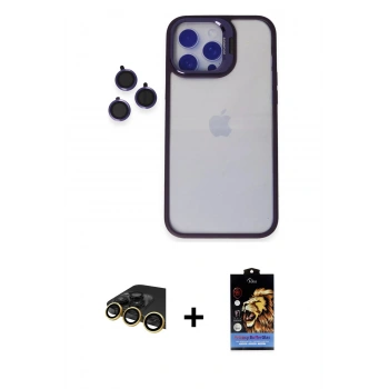 MARSİLYAN™- iPhone 14 Pro Max Kılıf Yankı Asil Serisi - Siyah Buffer Hayalet Cam Ekran Koruyucu + Raze Metal Kamera Lens - GD