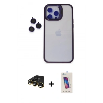 MARSİLYAN™- iPhone 14 Pro Max Kılıf Yankı Asil Serisi - Siyah Joko 5D Cam + Raze Metal Kamera Lens - GD