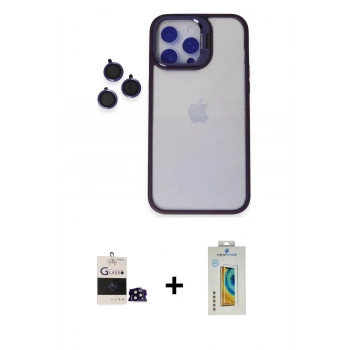 MARSİLYAN™- iPhone 14 Pro Max Kılıf Yankı Asil Serisi - Siyah Polymer Nano Ekran Koruyucu + Bilvis Titan Kamera Lens - SH