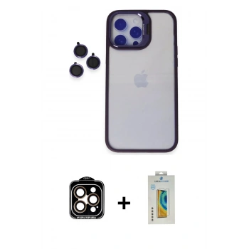 MARSİLYAN™- iPhone 14 Pro Max Kılıf Yankı Asil Serisi - Siyah Polymer Nano Ekran Koruyucu + PVD Metal Kamera Lens - TU