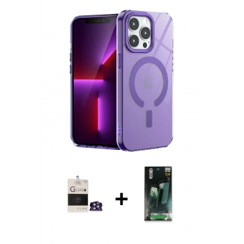 MARSİLYAN™- iPhone 14 Pro Max Kılıf Yankı Çizgi - Şeffaf 360 Full Body Arka Koruyucu + Bilvis Titan Kamera Lens - GS