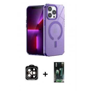 MARSİLYAN™- iPhone 14 Pro Max Kılıf Yankı Çizgi - Şeffaf 360 Full Body Arka Koruyucu + PVD Metal Kamera Lens - TU