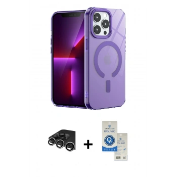 MARSİLYAN™- iPhone 14 Pro Max Kılıf Yankı Çizgi - Şeffaf Royal Nano Ekran Koruyucu + Raze Metal Kamera Lens - GS