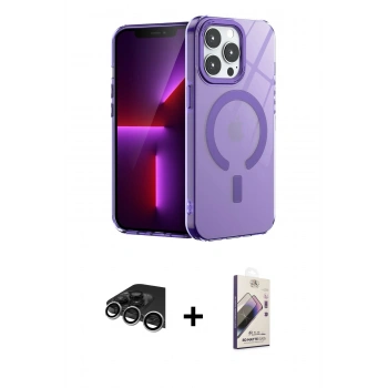 MARSİLYAN™- iPhone 14 Pro Max Kılıf Yankı Çizgi - Siyah Bilvis 3D Mat Cam Ekran Koruyucu + Raze Metal Kamera Lens - GS