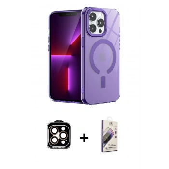 MARSİLYAN™- iPhone 14 Pro Max Kılıf Yankı Çizgi - Siyah Bilvis 3D Mat Cam Ekran Koruyucu + PVD Metal Kamera Lens - TU