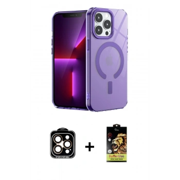 MARSİLYAN™- iPhone 14 Pro Max Kılıf Yankı Çizgi - Siyah Buffer Cam Ekran Koruyucu + PVD Metal Kamera Lens - TU