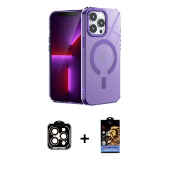 MARSİLYAN™- iPhone 14 Pro Max Kılıf Yankı Çizgi - Siyah Buffer Hayalet Cam Ekran Koruyucu + PVD Metal Kamera Lens - TU