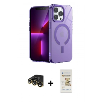MARSİLYAN™- iPhone 14 Pro Max Kılıf Yankı Çizgi - Siyah Mat Seramik Nano Ekran Koruyucu + Raze Metal Kamera Lens - GD