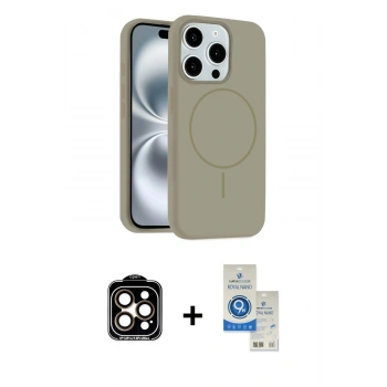 MARSİLYAN™- iPhone 14 Pro Max Kılıf Yankı Form Serisi - Şeffaf Royal Nano Ekran Koruyucu + PVD Metal Kamera Lens - TU