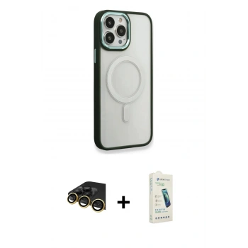 MARSİLYAN™- iPhone 14 Pro Max Kılıf Yankı Işık Özel Seri - Şeffaf Pasifik Cam Ekran Koruyucu + Raze Metal Kamera Lens - GD