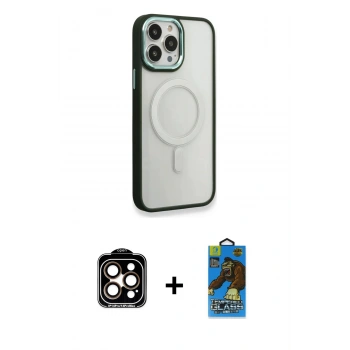 MARSİLYAN™- iPhone 14 Pro Max Kılıf Yankı Işık Özel Seri - Siyah 18D Cam Ekran Koruyucu + PVD Metal Kamera Lens - TU