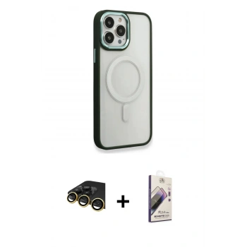 MARSİLYAN™- iPhone 14 Pro Max Kılıf Yankı Işık Özel Seri - Siyah Bilvis 3D Mat Cam Ekran Koruyucu + Raze Metal Kamera Lens - GD