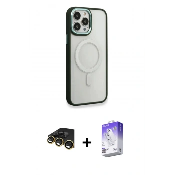 MARSİLYAN™- iPhone 14 Pro Max Kılıf Yankı Işık Özel Seri - Siyah Bilvis 5in1 3D Magic Cam Ekran Koruyucu + Raze Metal Kamera Lens - GD
