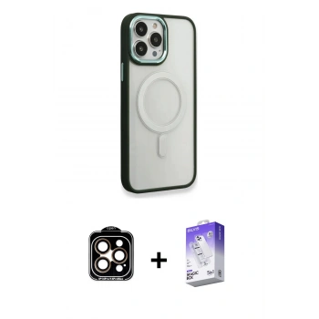 MARSİLYAN™- iPhone 14 Pro Max Kılıf Yankı Işık Özel Seri - Siyah Bilvis 5in1 3D Magic Cam Ekran Koruyucu + PVD Metal Kamera Lens - TU