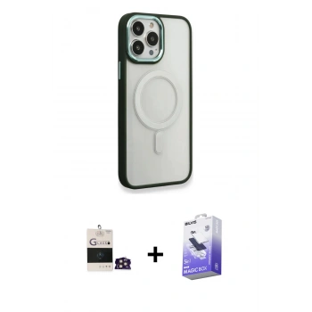 MARSİLYAN™- iPhone 14 Pro Max Kılıf Yankı Işık Özel Seri - Siyah Bilvis 5in1 5D Magic Hayalet Cam Ekran Koruyucu + Bilvis Titan Kamera Lens - GD