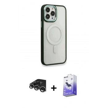 MARSİLYAN™- iPhone 14 Pro Max Kılıf Yankı Işık Özel Seri - Siyah Bilvis 5in1 5D Magic Hayalet Cam Ekran Koruyucu + Raze Metal Kamera Lens - GS