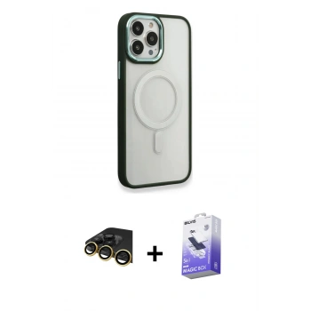 MARSİLYAN™- iPhone 14 Pro Max Kılıf Yankı Işık Özel Seri - Siyah Bilvis 5in1 5D Magic Hayalet Cam Ekran Koruyucu + Raze Metal Kamera Lens - GD