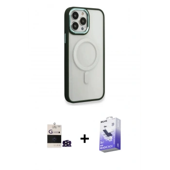 MARSİLYAN™- iPhone 14 Pro Max Kılıf Yankı Işık Özel Seri - Siyah Bilvis 5in1 5D Magic Hayalet Cam Ekran Koruyucu + Bilvis Titan Kamera Lens - DNMR