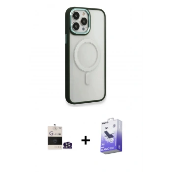 MARSİLYAN™- iPhone 14 Pro Max Kılıf Yankı Işık Özel Seri - Siyah Bilvis 5in1 5D Magic Hayalet Cam Ekran Koruyucu + Bilvis Titan Kamera Lens - GS