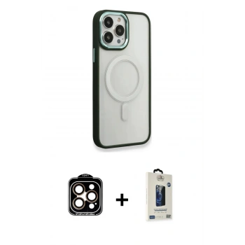 MARSİLYAN™- iPhone 14 Pro Max Kılıf Yankı Işık Özel Seri - Siyah Bilvis Hayalet Cam Ekran Koruyucu + PVD Metal Kamera Lens - TU