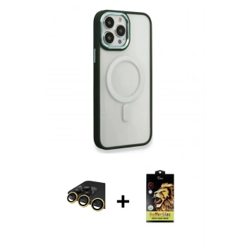 MARSİLYAN™- iPhone 14 Pro Max Kılıf Yankı Işık Özel Seri - Siyah Buffer Cam Ekran Koruyucu + Raze Metal Kamera Lens - GD