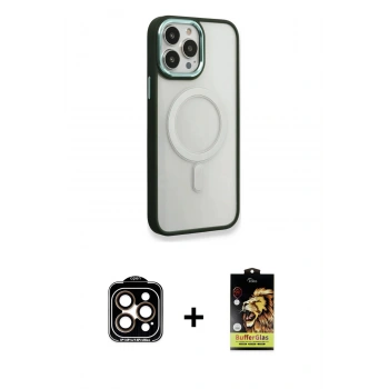 MARSİLYAN™- iPhone 14 Pro Max Kılıf Yankı Işık Özel Seri - Siyah Buffer Cam Ekran Koruyucu + PVD Metal Kamera Lens - TU