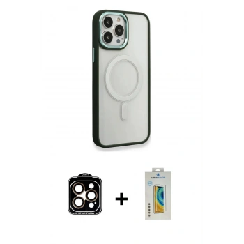 MARSİLYAN™- iPhone 14 Pro Max Kılıf Yankı Işık Özel Seri - Siyah Polymer Nano Ekran Koruyucu + PVD Metal Kamera Lens - TU