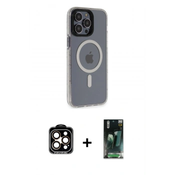 MARSİLYAN™- iPhone 14 Pro Max Kılıf Yankı Işık Prime - Şeffaf 360 Full Body Arka Koruyucu + PVD Metal Kamera Lens - TU
