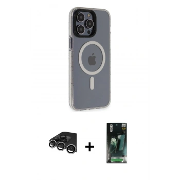 MARSİLYAN™- iPhone 14 Pro Max Kılıf Yankı Işık Prime - Şeffaf 360 Full Body Arka Koruyucu + Raze Metal Kamera Lens - GS