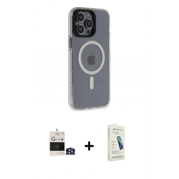 MARSİLYAN™- iPhone 14 Pro Max Kılıf Yankı Işık Prime - Şeffaf Pasifik Cam Ekran Koruyucu + Bilvis Titan Kamera Lens - GS