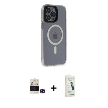 MARSİLYAN™- iPhone 14 Pro Max Kılıf Yankı Işık Prime - Şeffaf Pasifik Cam Ekran Koruyucu + Bilvis Titan Kamera Lens - DNMR